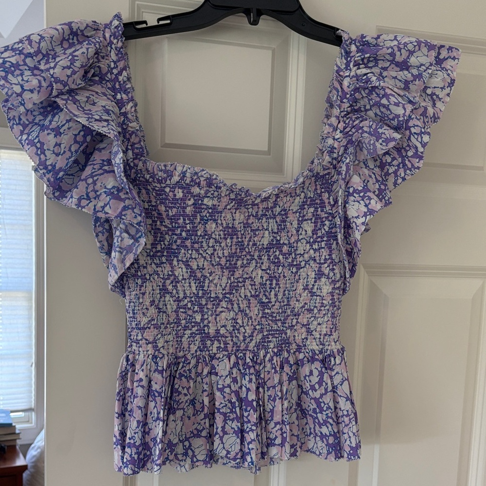 Elegant Floral Smocked Blouse - Purple